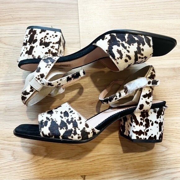 J.Crew Shoes - J.Crew Cow Print Calf Hair Block Heel Sandals Square Toe Brown White Womens 8